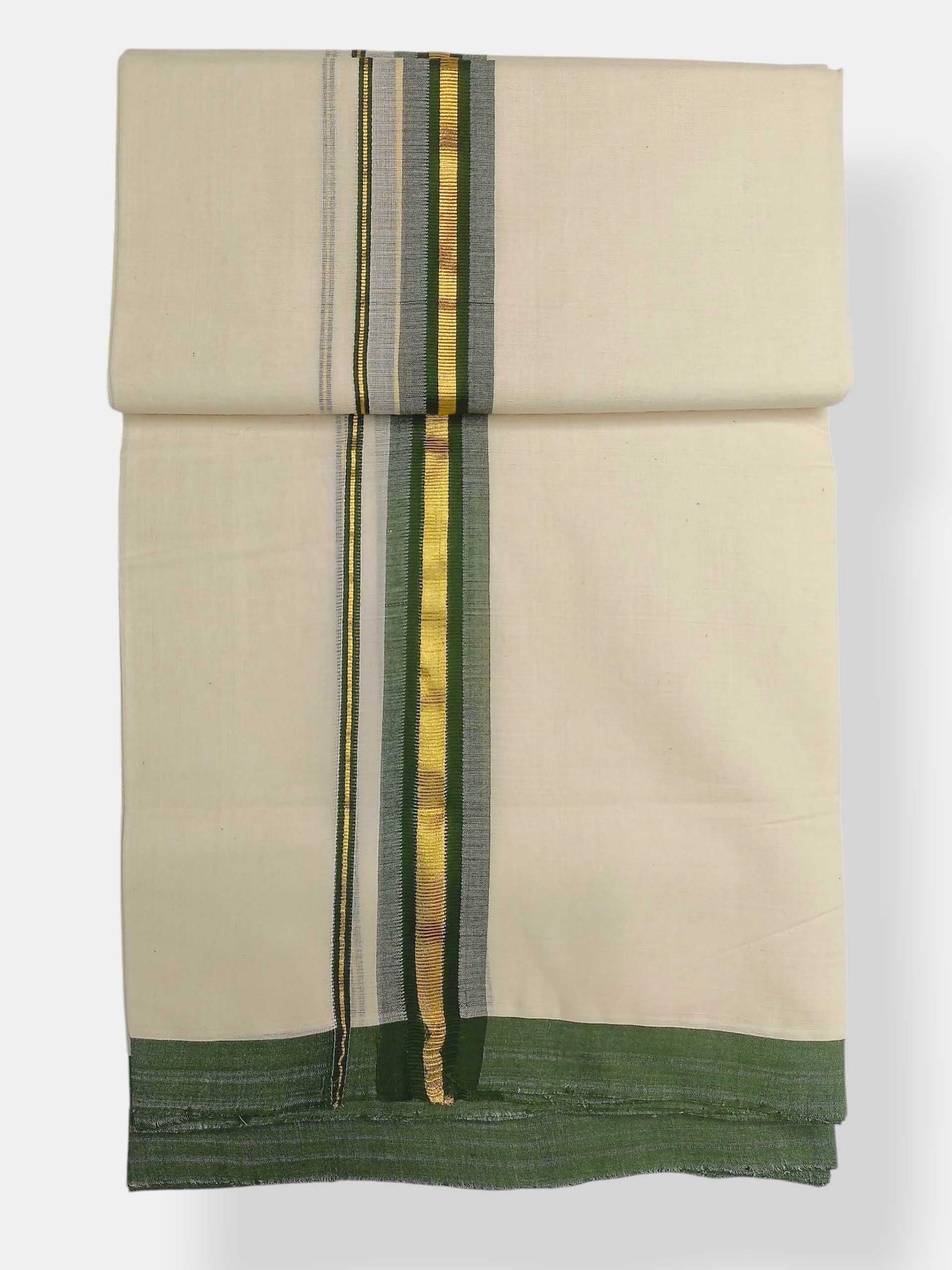 Balaramapuram Handloom Double Mundu Pure Cotton with Green Border