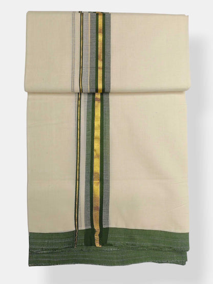 Balaramapuram Handloom Double Mundu Pure Cotton with Green Border