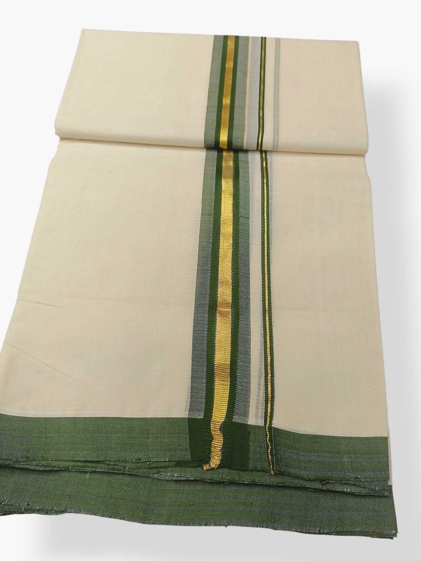 Balaramapuram Handloom Double Mundu Pure Cotton with Green Border