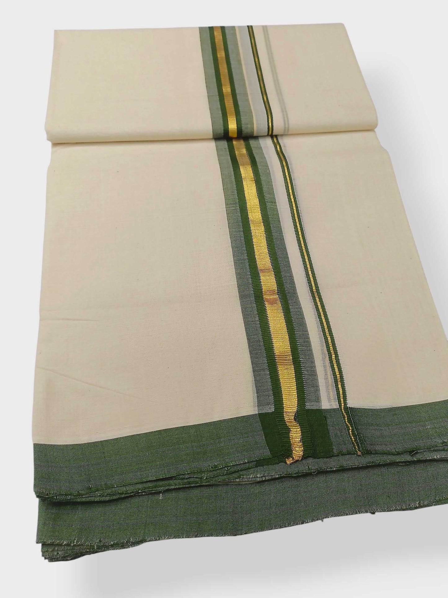 Balaramapuram Handloom Double Mundu Pure Cotton with Green Border
