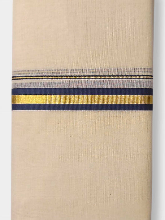 Balaramapuram Handloom Double Mundu Pure Cotton with Blue Border