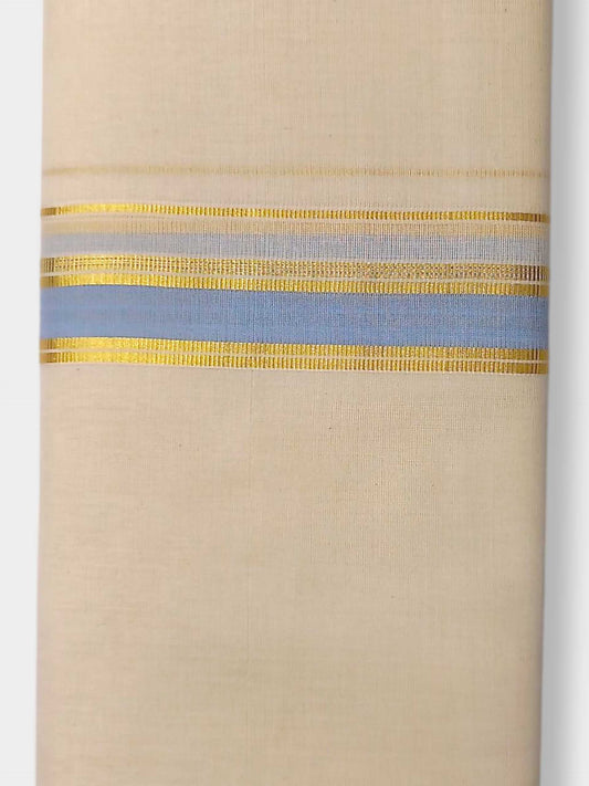 Balaramapuram Handloom Double Mundu Pure Cotton with Blue Border