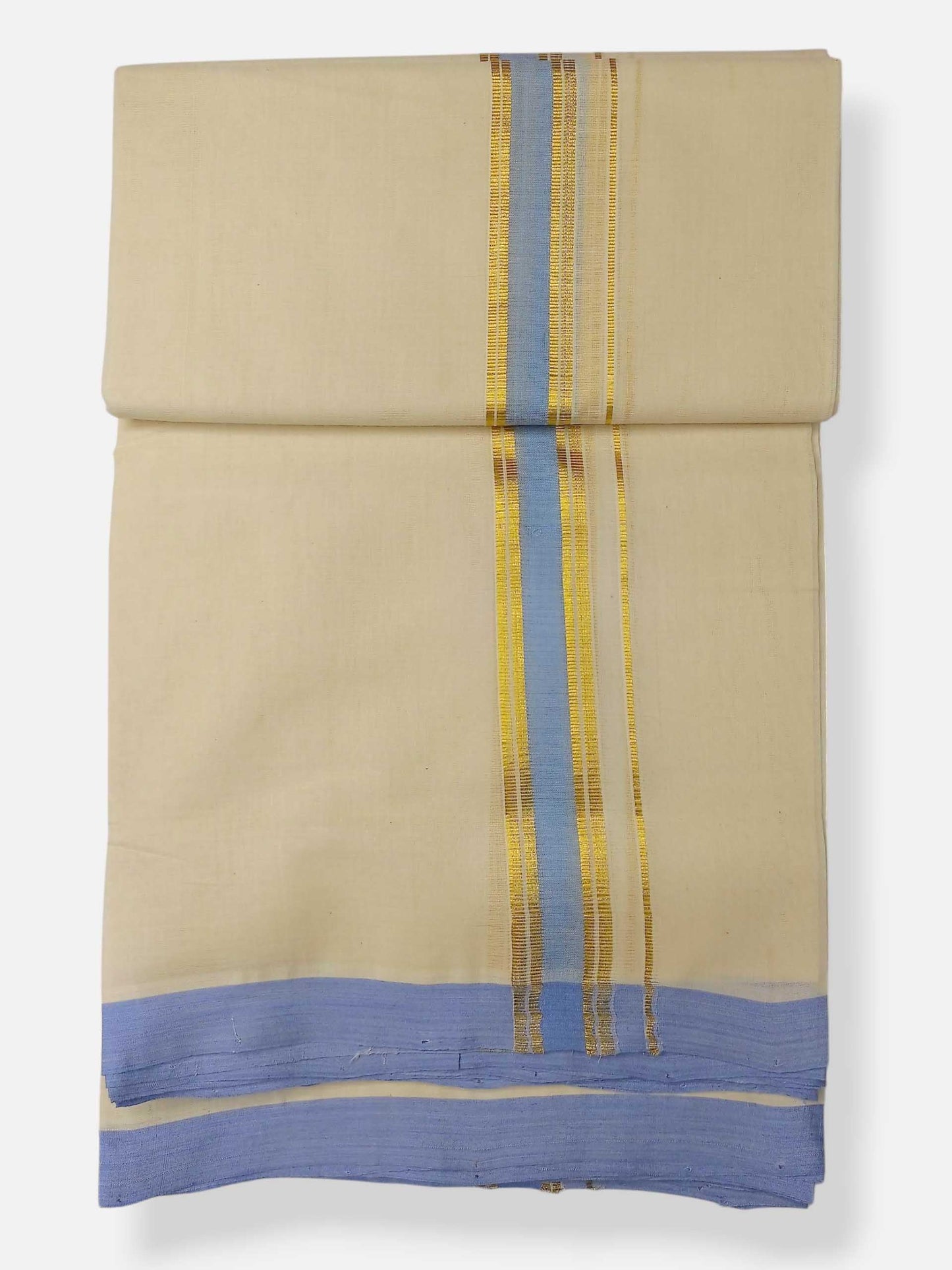 Balaramapuram Handloom Double Mundu Pure Cotton with Blue Border