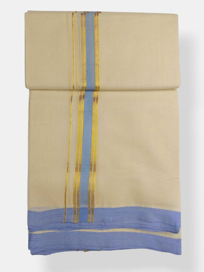 Balaramapuram Handloom Double Mundu Pure Cotton with Blue Border