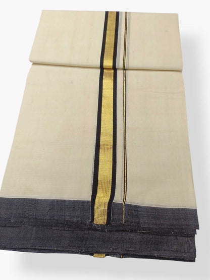 Balaramapuram Handloom Double Mundu Pure Cotton with Black Border