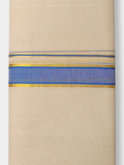 Balaramapuram Handloom Double Mundu Pure Cotton with Blue Border