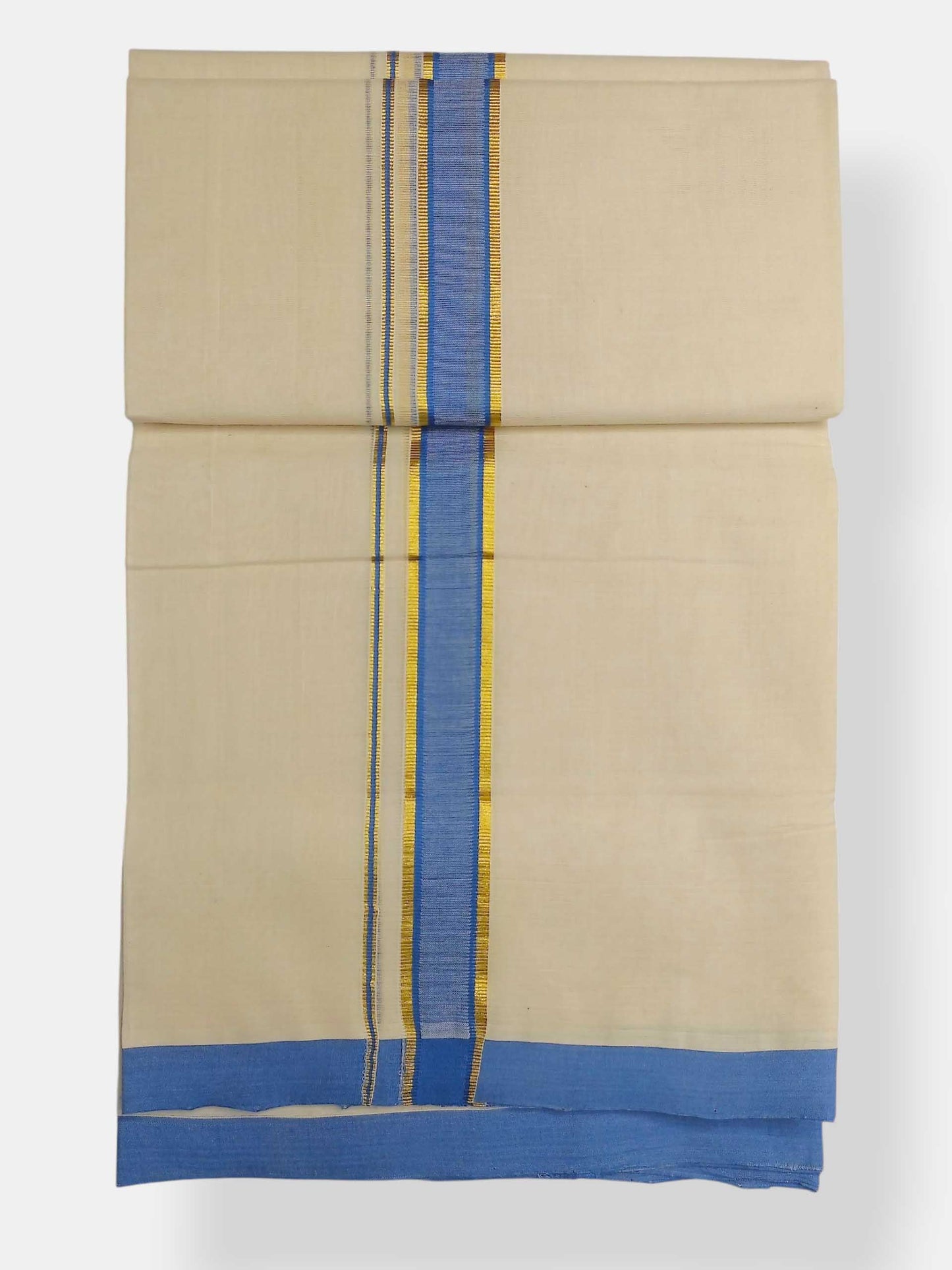 Balaramapuram Handloom Double Mundu Pure Cotton with Blue Border