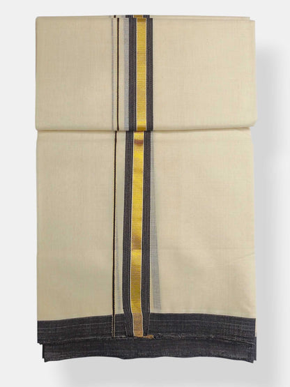 Balaramapuram Handloom Double Mundu Pure Cotton with Black Border