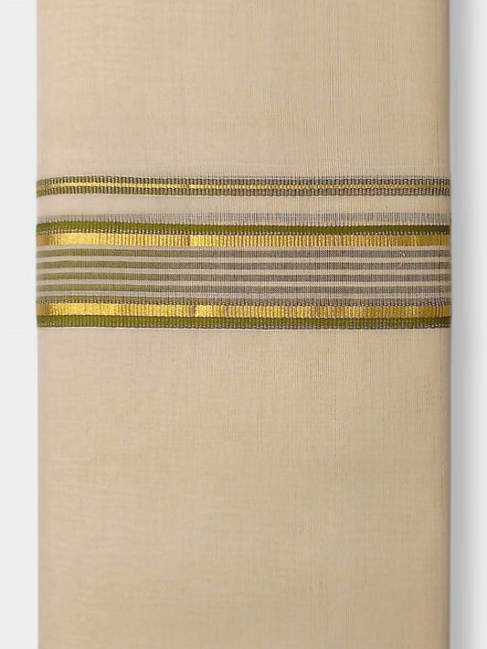 Balaramapuram Handloom Double Mundu Pure Cotton with Green Border