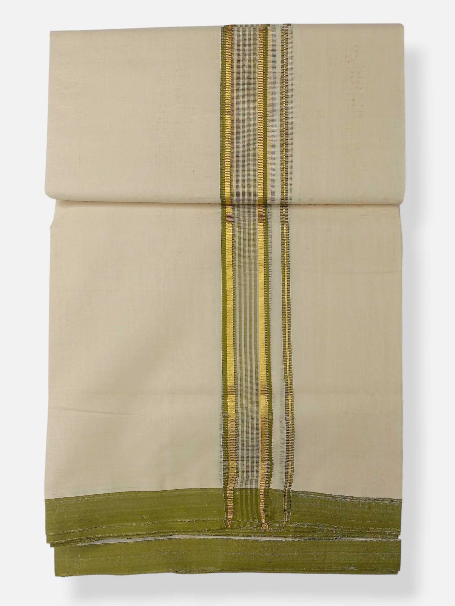 Balaramapuram Handloom Double Mundu Pure Cotton with Green Border