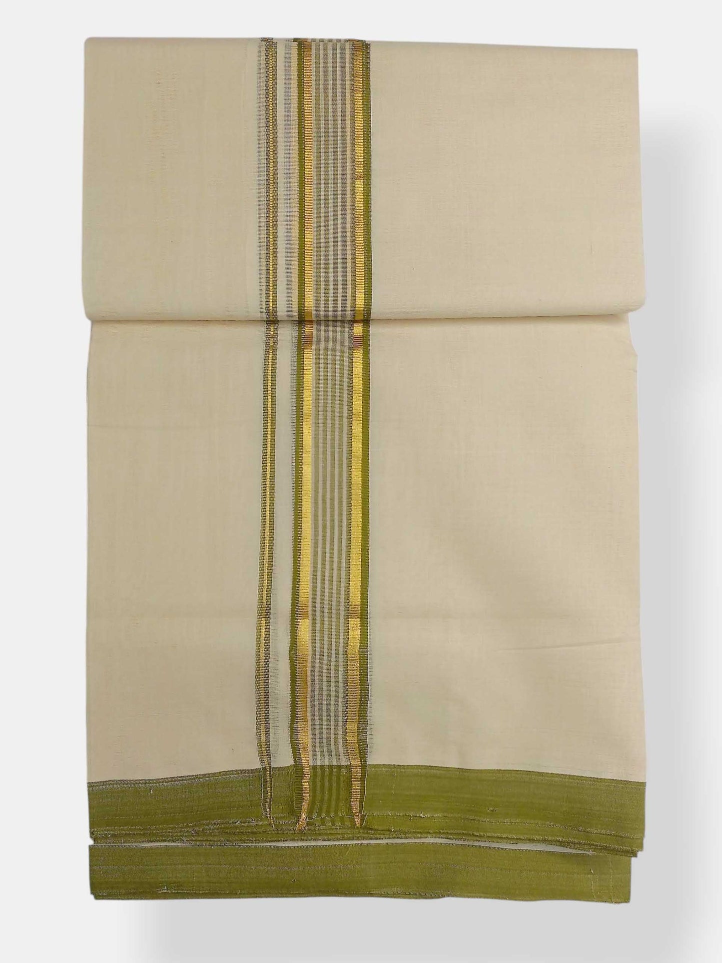 Balaramapuram Handloom Double Mundu Pure Cotton with Green Border