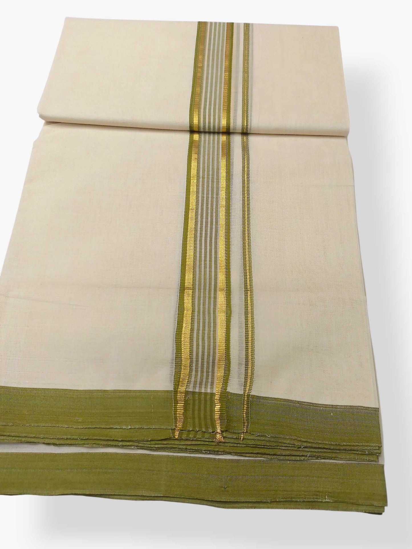 Balaramapuram Handloom Double Mundu Pure Cotton with Green Border