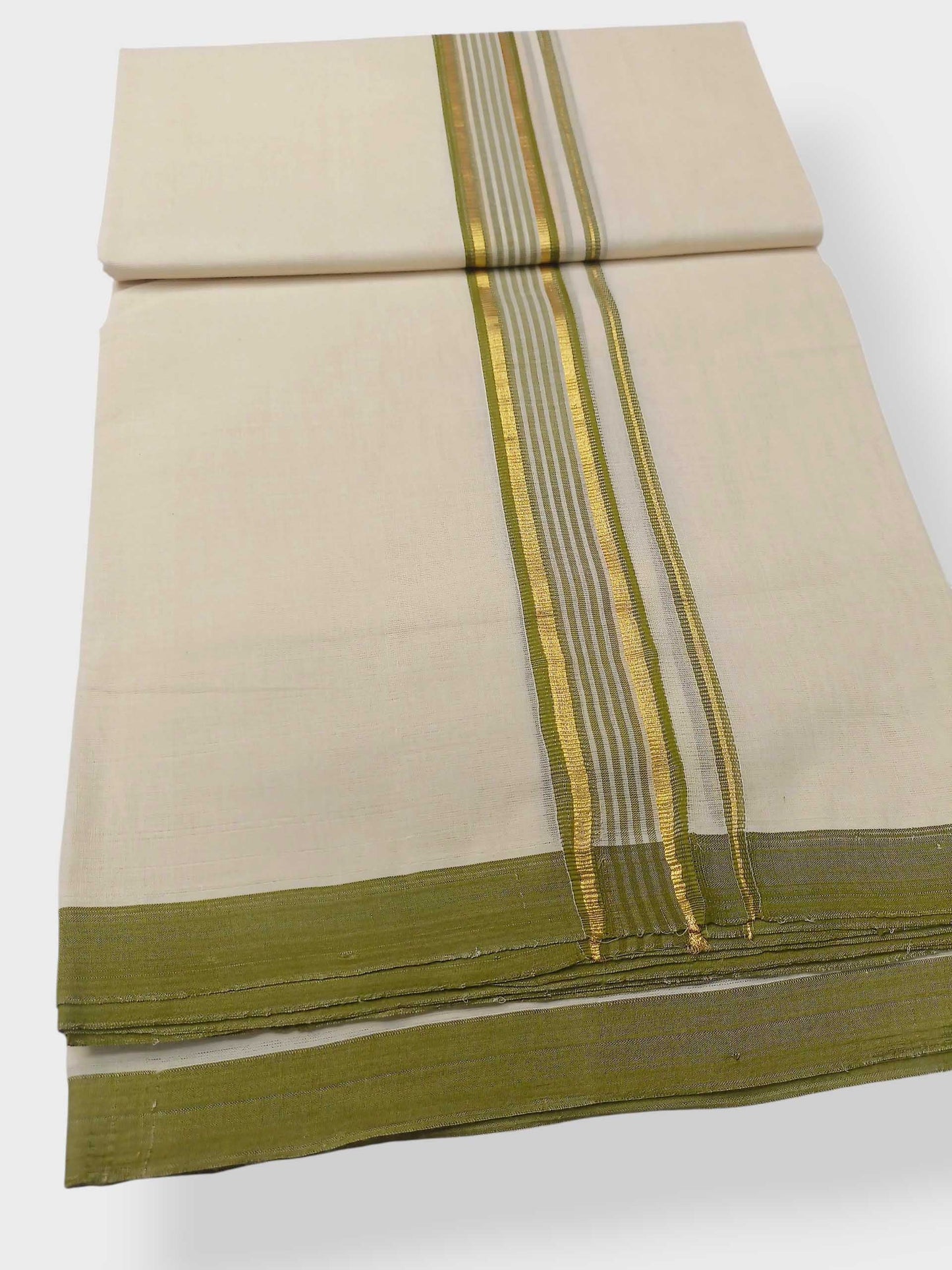 Balaramapuram Handloom Double Mundu Pure Cotton with Green Border