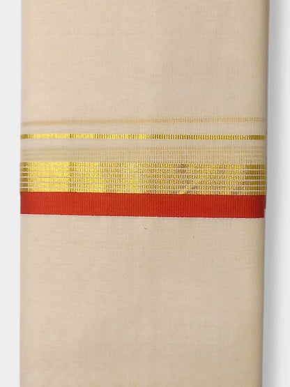 Balaramapuram Handloom Double Mundu Pure Cotton with Orange Border