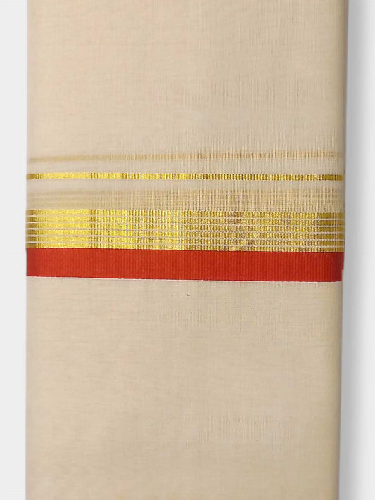 Balaramapuram Handloom Double Mundu Pure Cotton with Orange Border