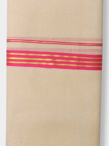 Balaramapuram Handloom Double Mundu Pure Cotton with Magenta Border