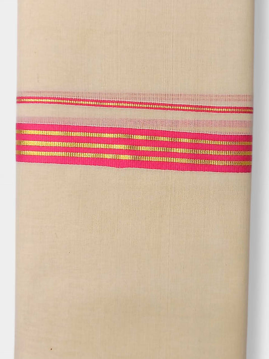 Balaramapuram Handloom Double Mundu Pure Cotton with Magenta Border