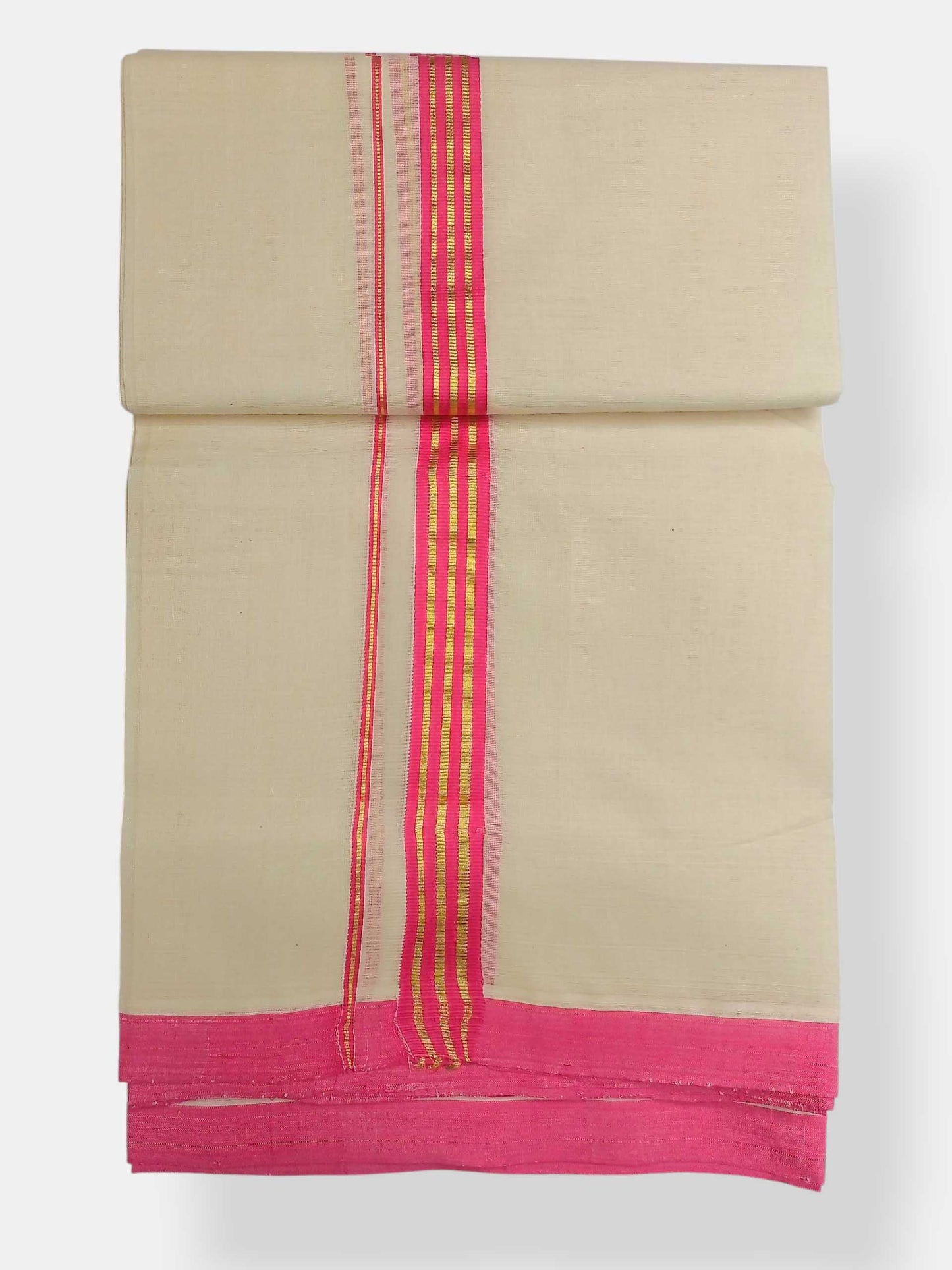 Balaramapuram Handloom Double Mundu Pure Cotton with Magenta Border