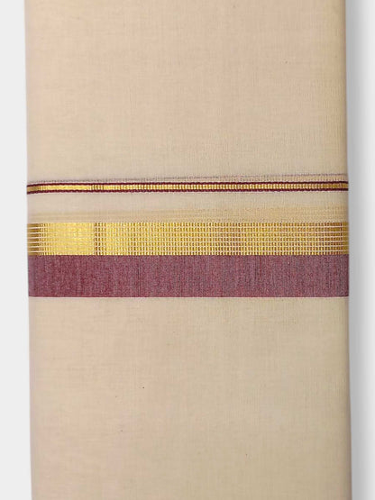 Balaramapuram Handloom Double Mundu Pure Cotton with Maroon Border