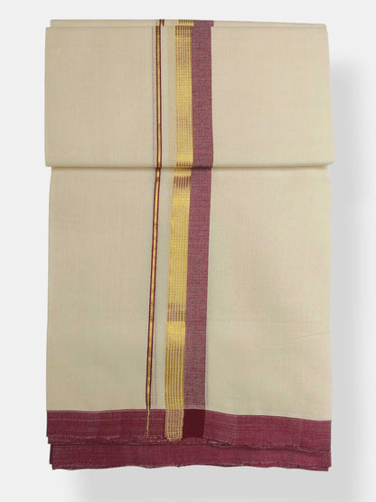 Balaramapuram Handloom Double Mundu Pure Cotton with Maroon Border
