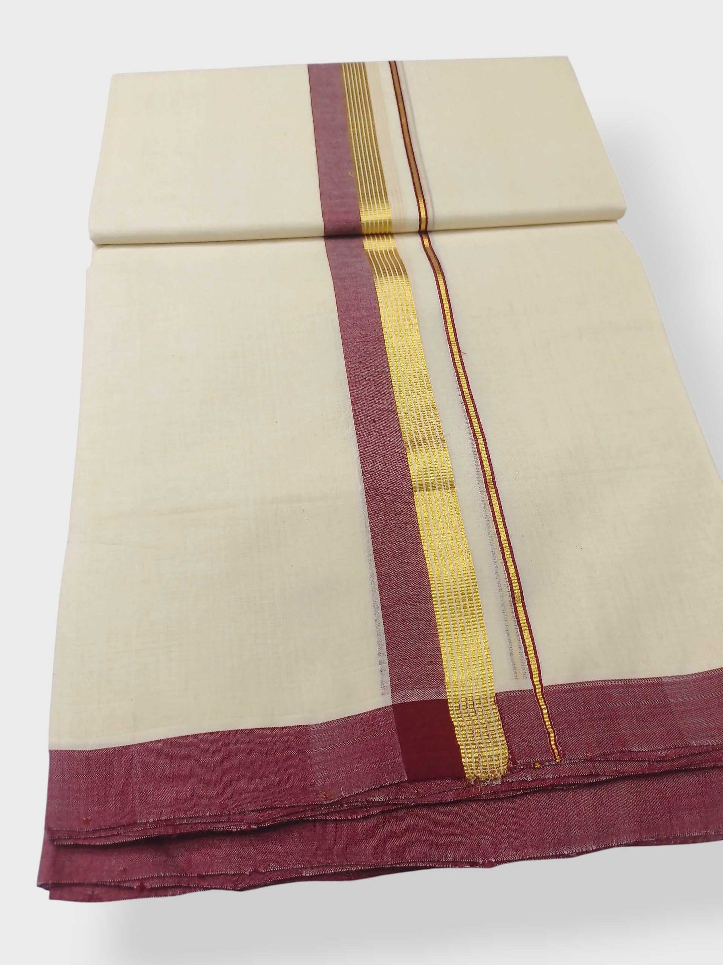 Balaramapuram Handloom Double Mundu Pure Cotton with Maroon Border