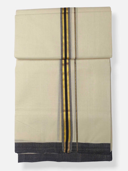Balaramapuram Handloom Double Mundu Pure Cotton with Black Border