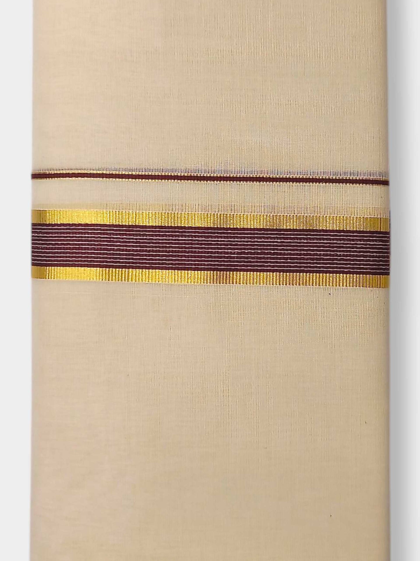 Balaramapuram Handloom Double Mundu Pure Cotton with Brown Border
