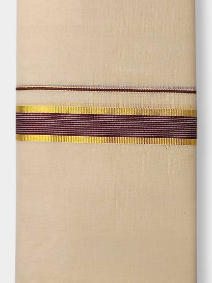 Balaramapuram Handloom Double Mundu Pure Cotton with Brown Border