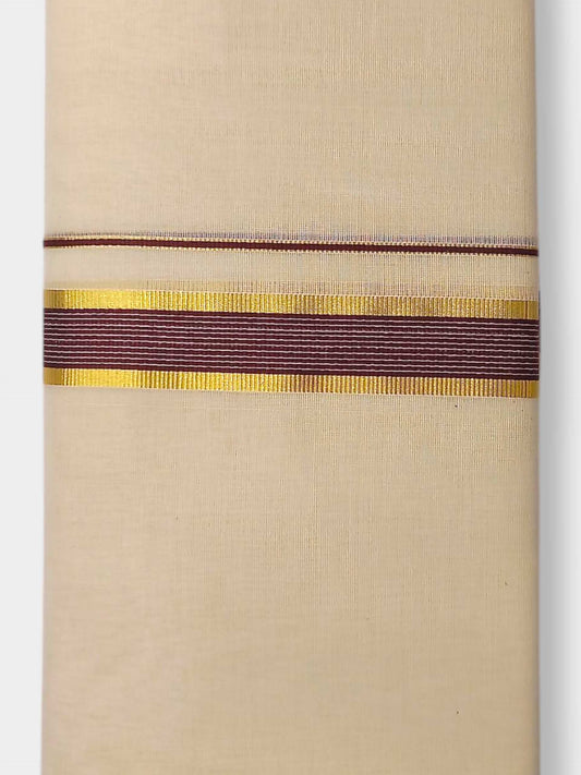 Balaramapuram Handloom Double Mundu Pure Cotton with Brown Border