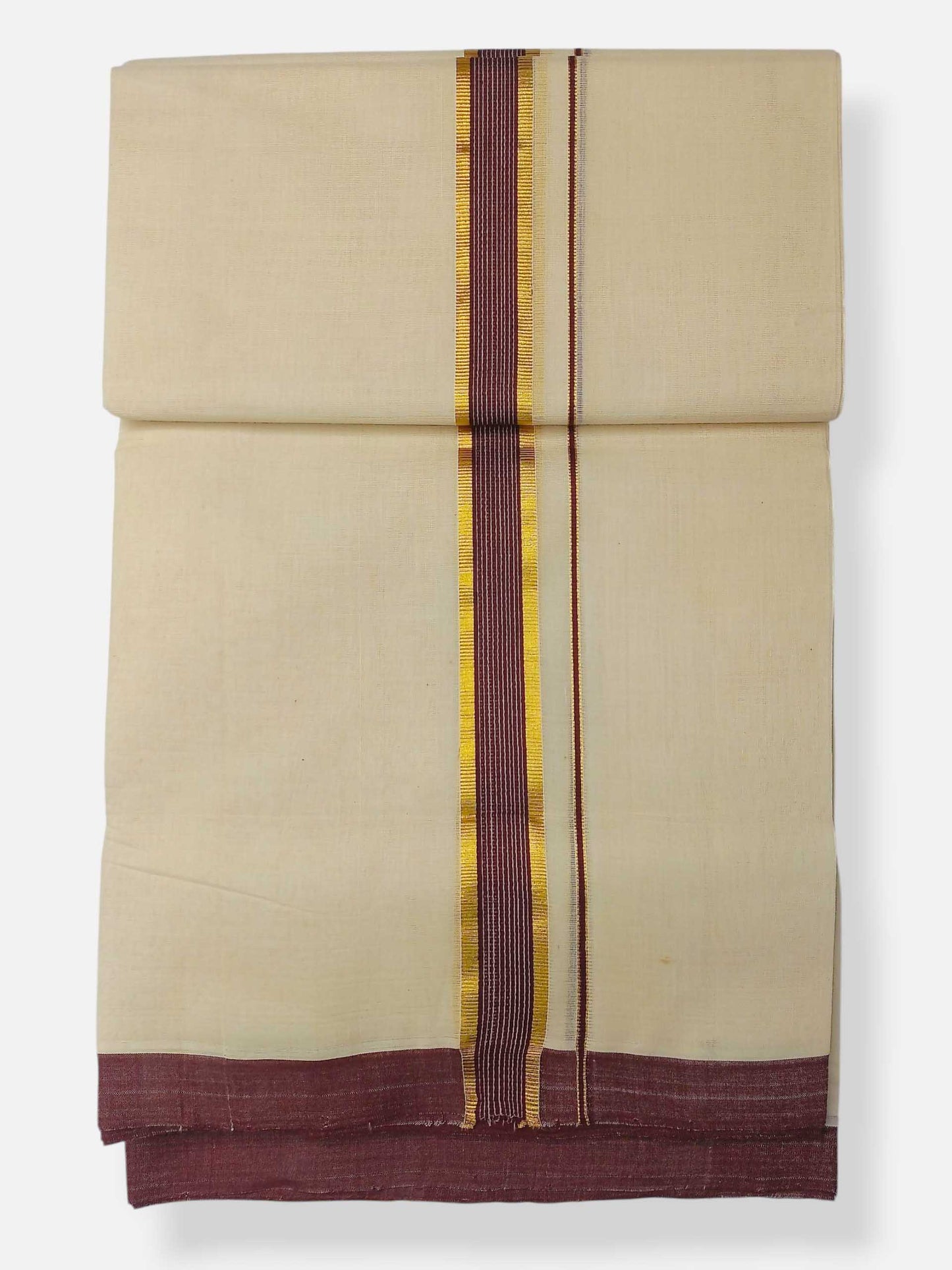 Balaramapuram Handloom Double Mundu Pure Cotton with Brown Border
