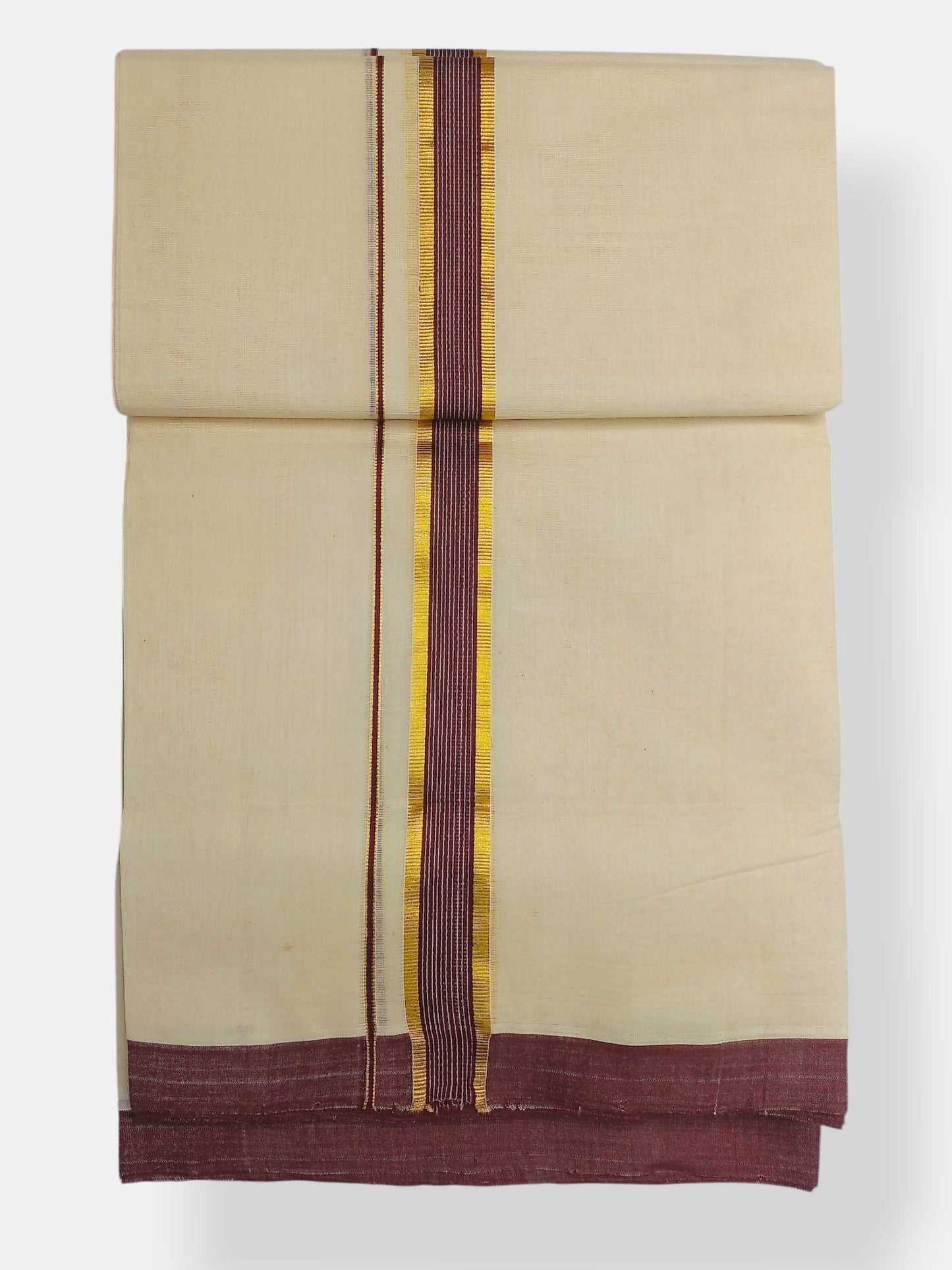 Balaramapuram Handloom Double Mundu Pure Cotton with Brown Border