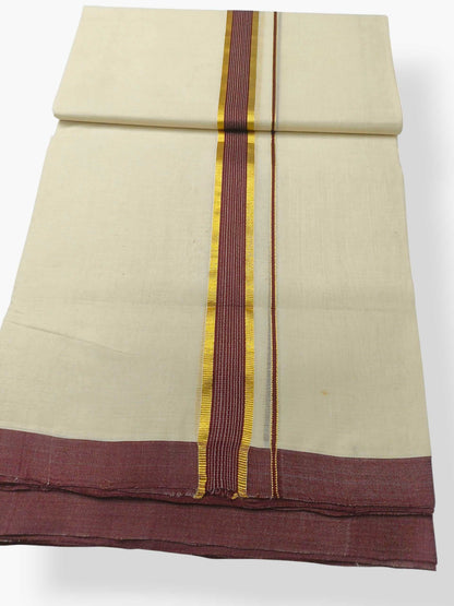 Balaramapuram Handloom Double Mundu Pure Cotton with Brown Border