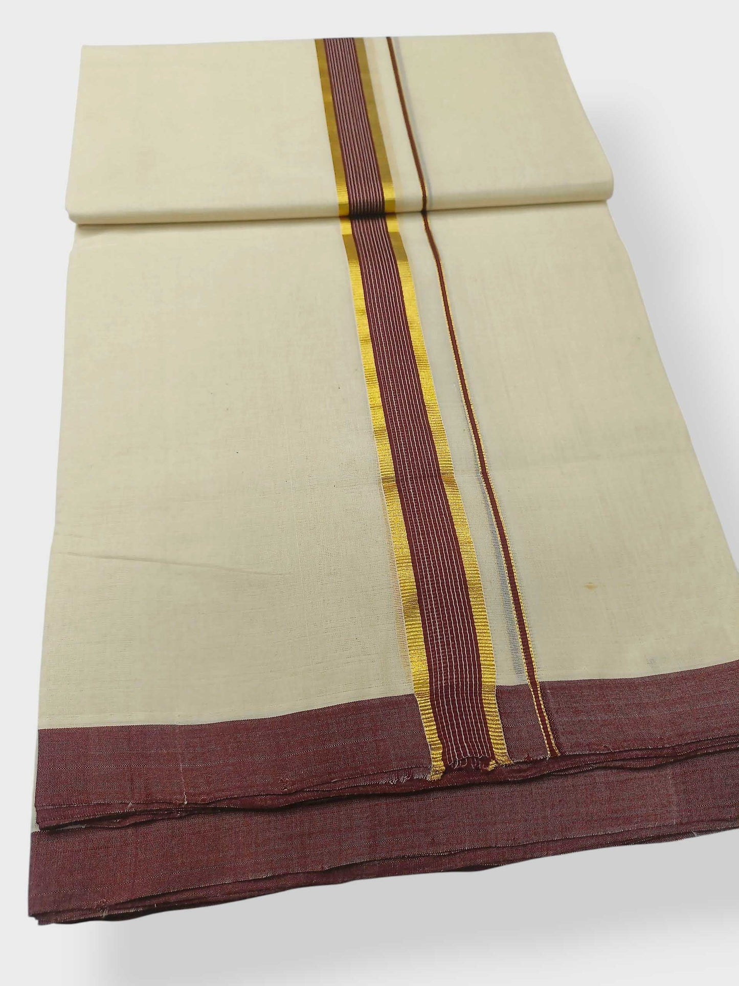 Balaramapuram Handloom Double Mundu Pure Cotton with Brown Border