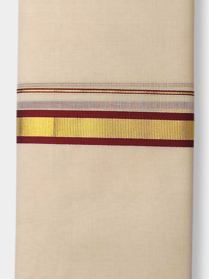 Balaramapuram Handloom Double Mundu Pure Cotton with Brown Border