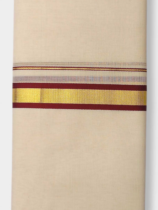 Balaramapuram Handloom Double Mundu Pure Cotton with Brown Border