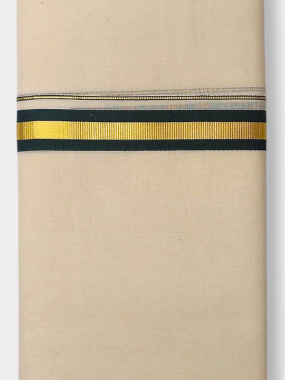 Balaramapuram Handloom Double Mundu Pure Cotton with Green Border