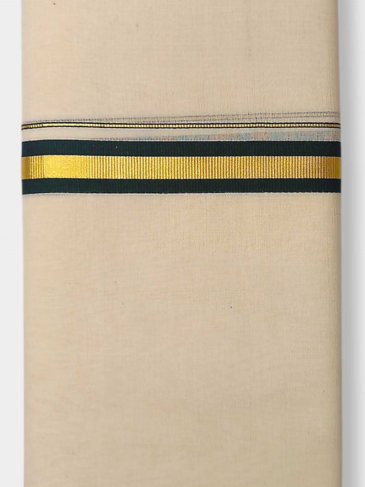 Balaramapuram Handloom Double Mundu Pure Cotton with Green Border
