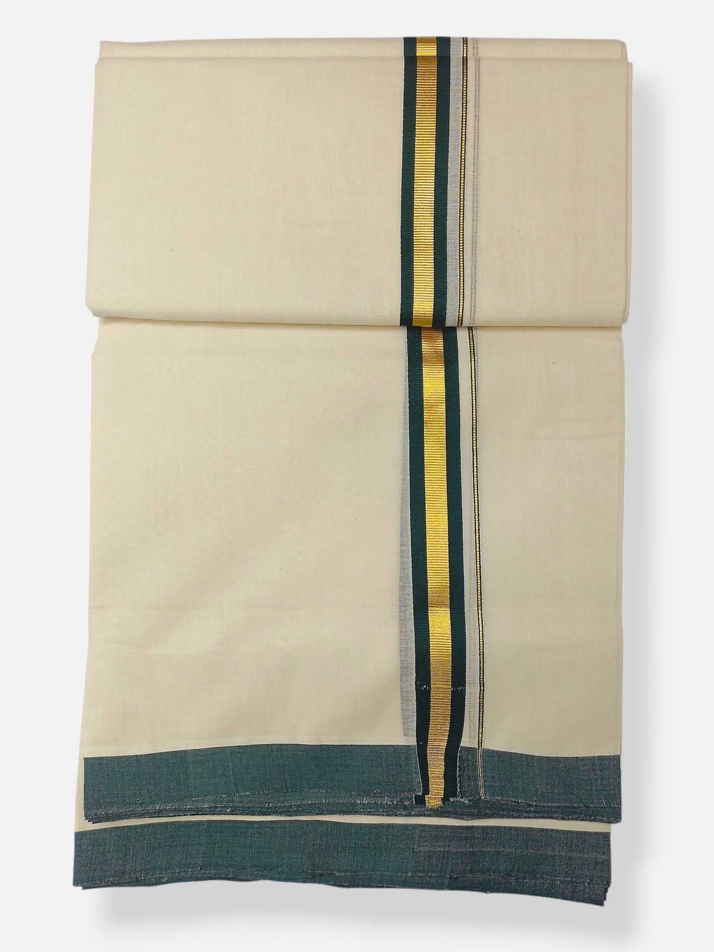 Balaramapuram Handloom Double Mundu Pure Cotton with Green Border