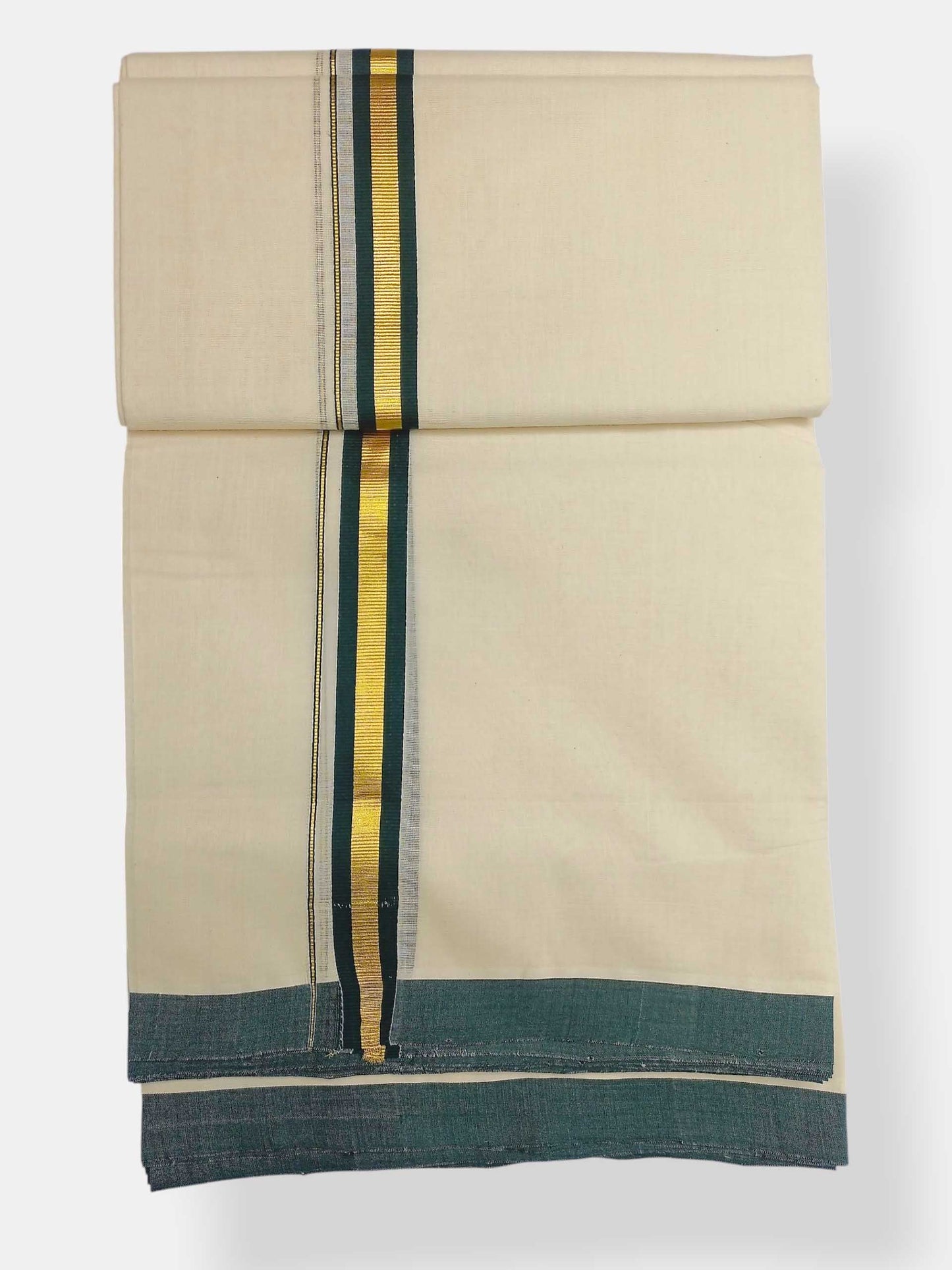 Balaramapuram Handloom Double Mundu Pure Cotton with Green Border