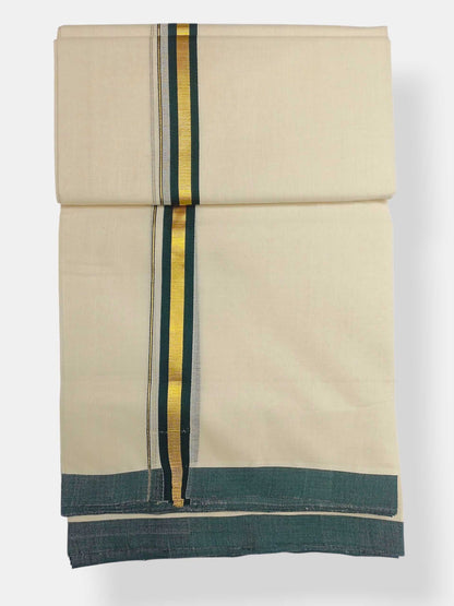 Balaramapuram Handloom Double Mundu Pure Cotton with Green Border