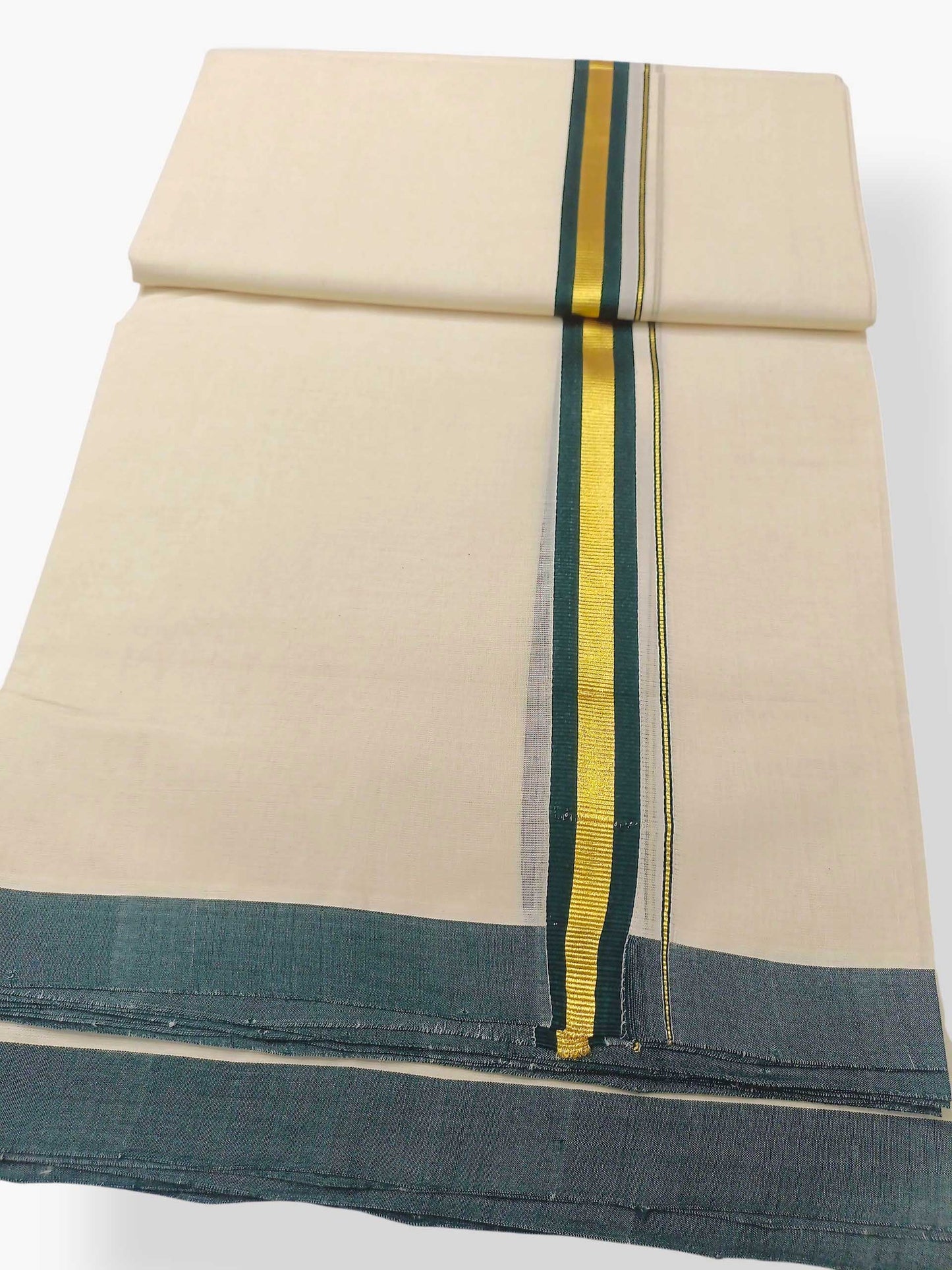 Balaramapuram Handloom Double Mundu Pure Cotton with Green Border