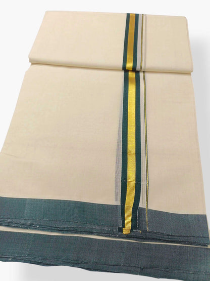 Balaramapuram Handloom Double Mundu Pure Cotton with Green Border