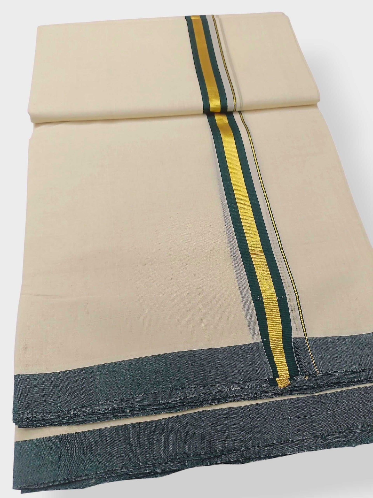 Balaramapuram Handloom Double Mundu Pure Cotton with Green Border