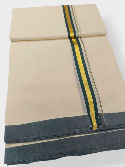 Balaramapuram Handloom Double Mundu Pure Cotton with Green Border