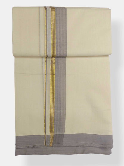 Balaramapuram Handloom Double Mundu Pure Cotton with Khakhi Border