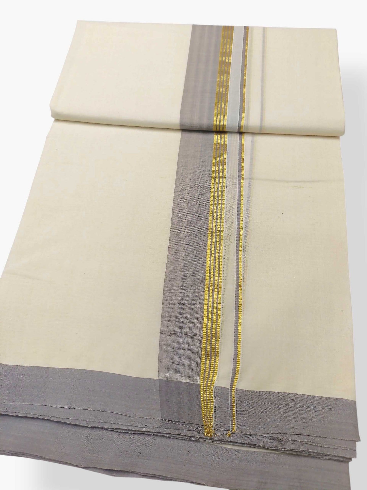 Balaramapuram Handloom Double Mundu Pure Cotton with Khakhi Border