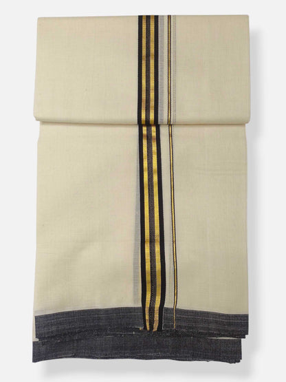 Balaramapuram Handloom Double Mundu Pure Cotton with Black Border