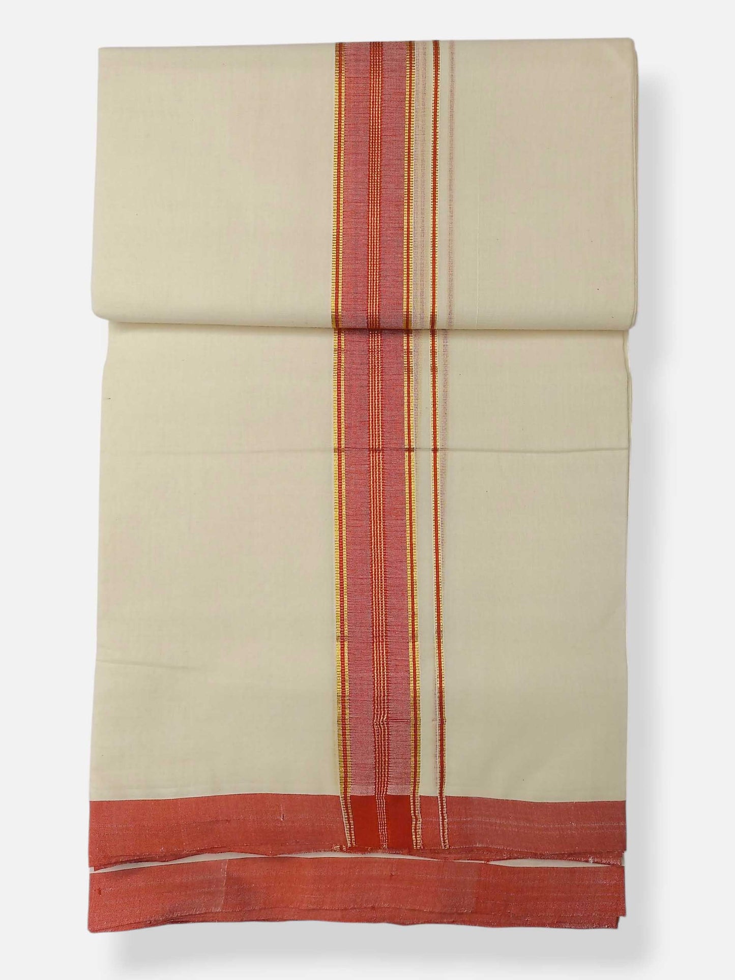 Balaramapuram Handloom Double Mundu Pure Cotton with Orange Border