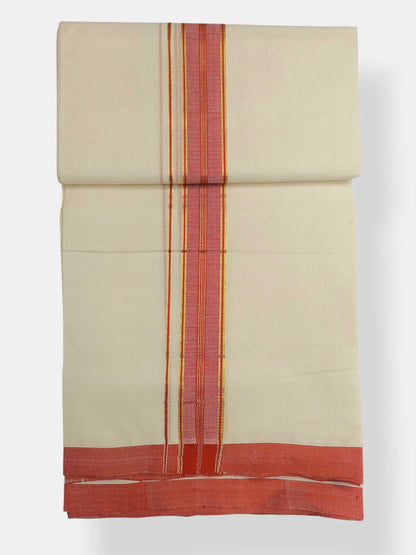 Balaramapuram Handloom Double Mundu Pure Cotton with Orange Border