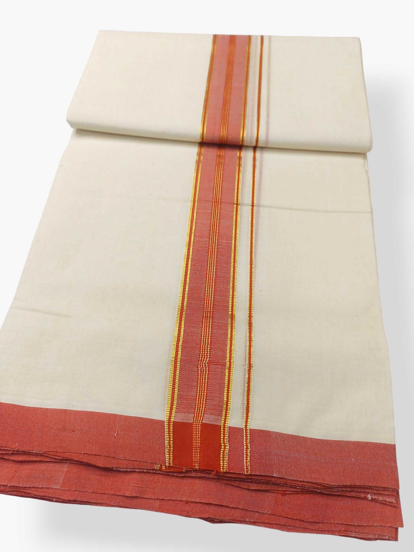 Balaramapuram Handloom Double Mundu Pure Cotton with Orange Border